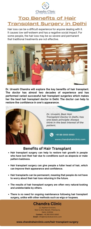 Top Benefits of Hair Transplant Surgery in Delhi