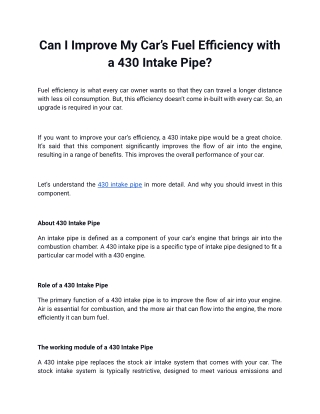 Can I Improve My Car’s Fuel Efficiency with a 430 Intake Pipe_