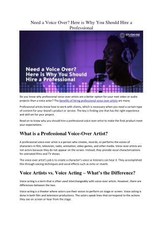 Need a Voice Over? Here is Why You Should Hire a Professional