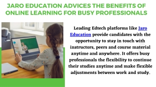 Jaro Education Advices The Benefits of Online Learning for Busy Professionals