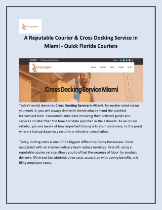 Cross Docking Service in Miami - Quick Florida Couriers