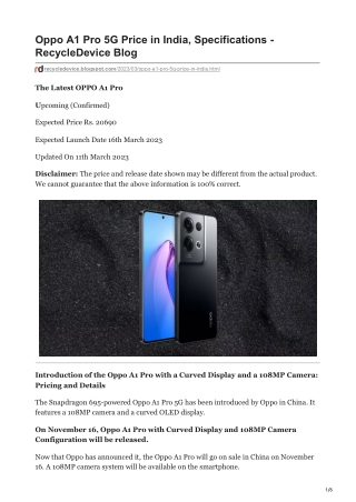 Oppo A1 Pro 5G Price in India, Specifications - RecycleDevice Blog