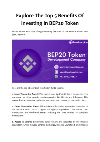 Explore The Top 5 Benefits Of Investing In BEP20 Token
