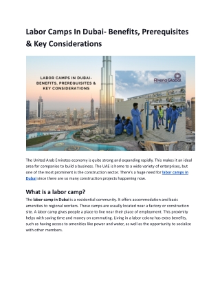 Labor Camps In Dubai- Benefits, Prerequisites & Key Considerations