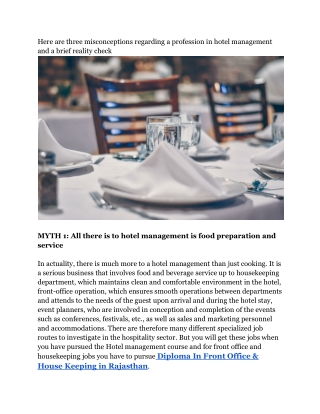 Here are three misconceptions regarding a profession in hotel management and a brief reality check_