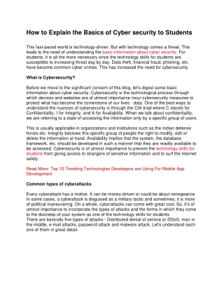 Explain the Basics of Cybersecurity to Students