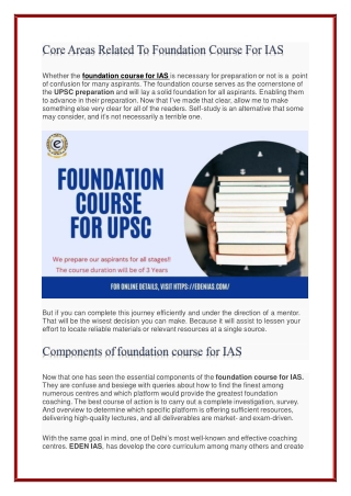 Core Areas Related To Foundation Course For IAS