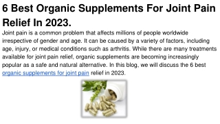 6 Best Organic Supplements For Joint Pain Relief In 2023.