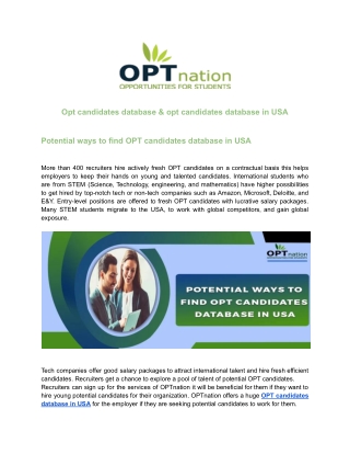 Opt candidates database & opt candidates database in USA