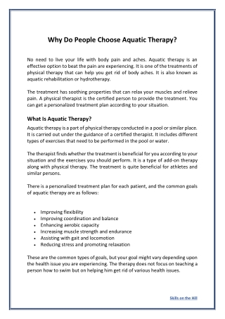 Why Do People Choose Aquatic Therapy
