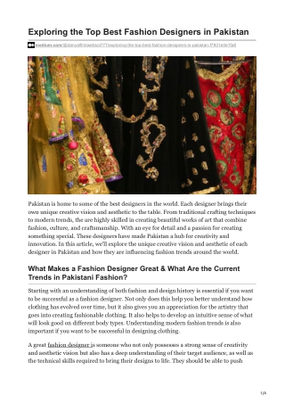 Exploring the Top Best Fashion Designers in Pakistan