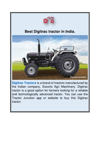 Best Digitrac tractor in India.