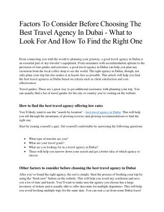 factors to consider before choosing the best travel agency in Dubai