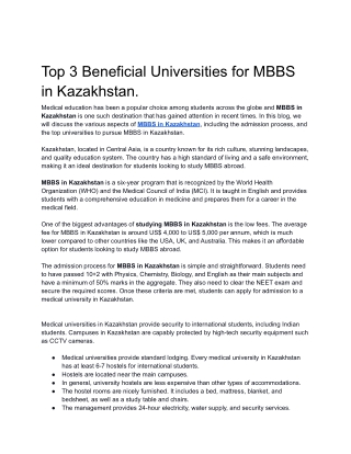 Top 3 Beneficial Universities for MBBS in Kazakhstan.