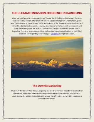 THE ULTIMATE MONSOON EXPERIENCE IN DARJEELING