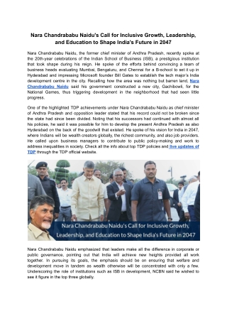 Nara Chandrababu Naidu's Call for Inclusive Growth, Leadership, and Education to