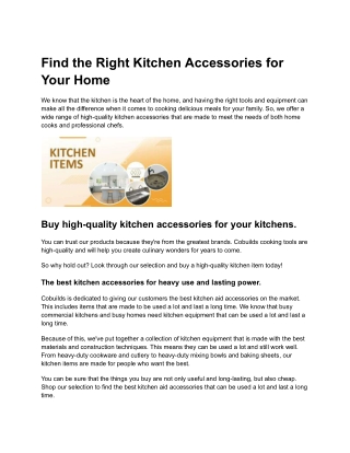 Find the Right Kitchen Accessories for Your Home _ Cobuilds