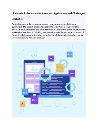 Python in Robotics and Automation Applications and Challenges