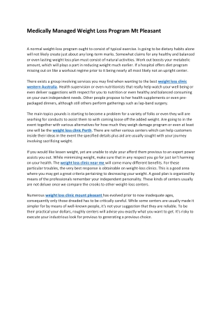 Medically Managed Weight Loss Program Mt Pleasant