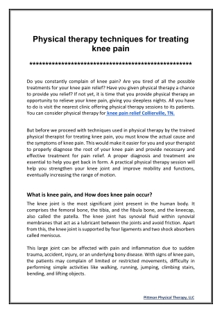 Physical therapy techniques for treating knee pain