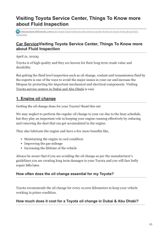 Visiting Toyota Service Center Things To Know more about Fluid Inspection