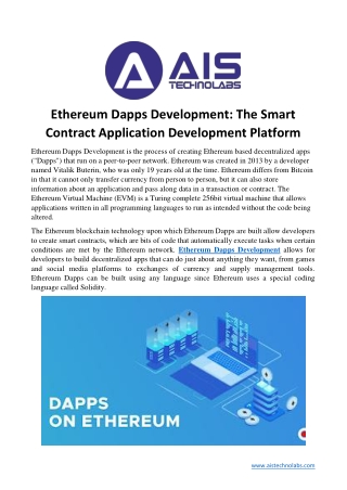 Ethereum Dapps Development- The Smart Contract Application Development Platform