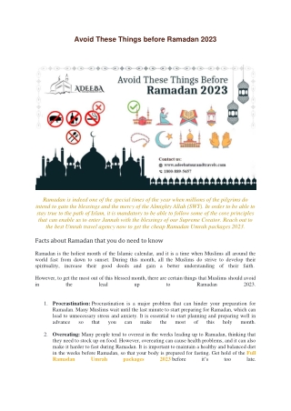 Avoid These Things before Ramadan 2023