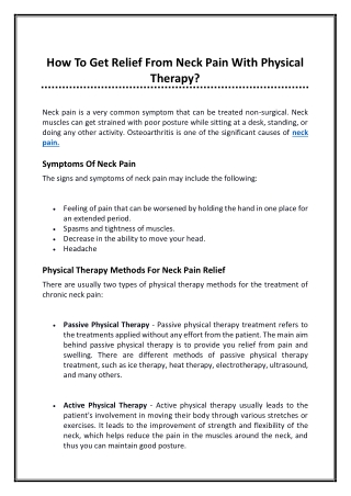 How To Get Relief From Neck Pain With Physical Therapy
