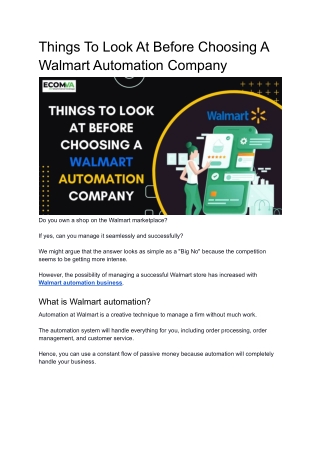 Things To Look At Before Choosing A Walmart Automation Company