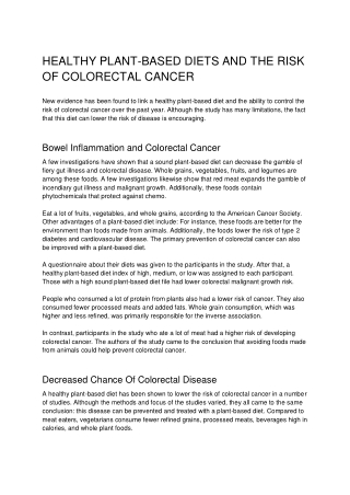 HEALTHY PLANT-BASED DIETS AND THE RISK OF COLORECTAL CANCER