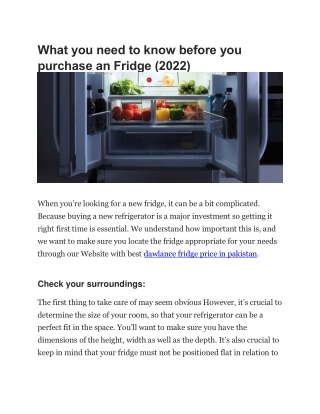 What you need to know before you purchase an Fridge