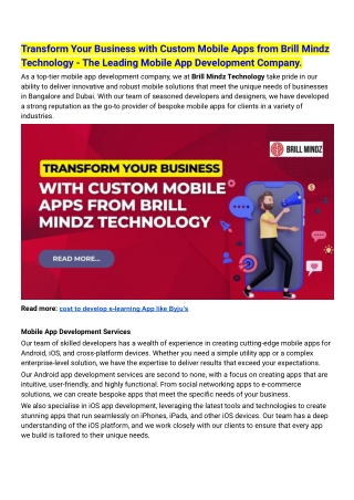 Transform Your Business with Custom Mobile Apps from Brill Mindz Technology - The Leading Mobile App Development Company