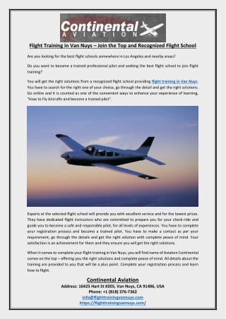 Flight Training in Van Nuys Join the Top and Recognized Flight School