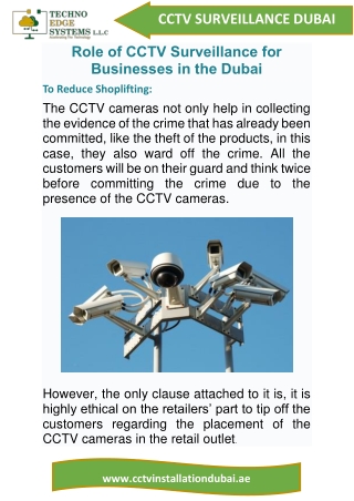 Role of CCTV Surveillance for Businesses in the Dubai