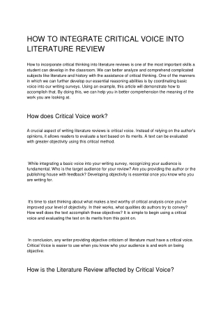 HOW TO INTEGRATE CRITICAL VOICE INTO LITERATURE REVIEW
