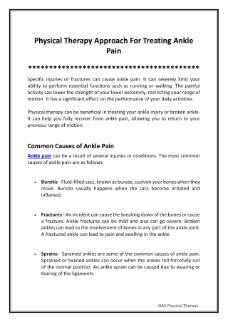 Physical Therapy Approach For Treating Ankle Pain