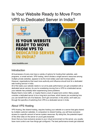 Is Your Website Ready to Move From VPS to Dedicated Server in India?