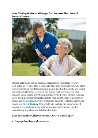 How Staying Active and Happy Can Improve the Lives of Senior Citizens