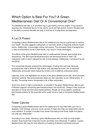 Which Option Is Best For You A Green Mediterranean Diet Or A Conventional One