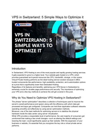 VPS in Switzerland_ 5 Simple Ways to Optimize it