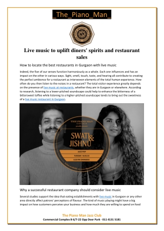 Live music to uplift diners' spirits and restaurant sales