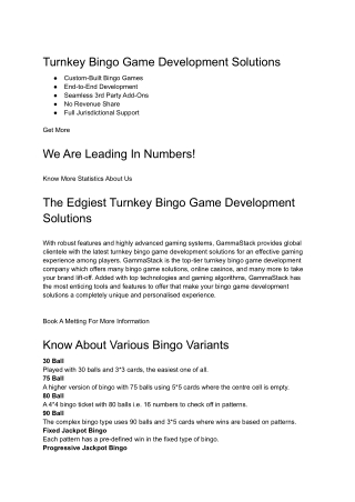 Turnkey Bingo Game Development Solutions  | GammaStack