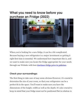 What you need to know before you purchase an Fridge