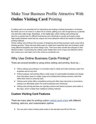 Make Your Business Profile Attractive With Online Visiting Card Printing