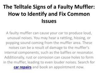 The Telltale Signs of a Faulty Muffler How to Identify and Fix Common Issues