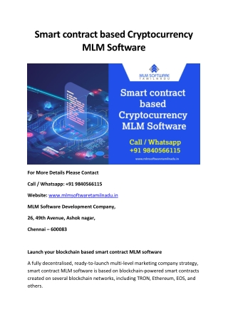 Smart contract based Cryptocurrency MLM Software