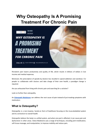 Why Osteopathy Is A Promising Treatment For Chronic Pain