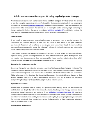 Addiction treatment Lexington KY using psychodynamic therapy