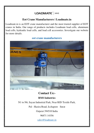 Eot Crane Manufacturers | Loadmate.in