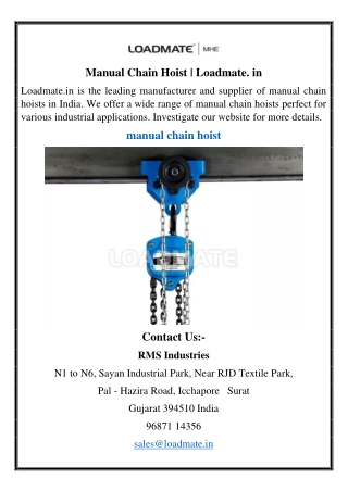 Manual Chain Hoist | Loadmate.in